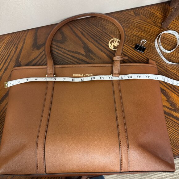 Michael Kors Leather Signature Tote Bag SADDLE BROWN color used ONE TIME -- EUC - Picture 12 of 13